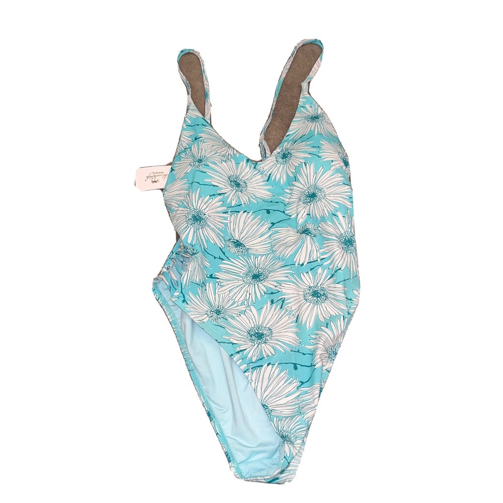 NWT Women's BEACH JOY Daisy Blue One Piece Swimsuit Size Medium‎